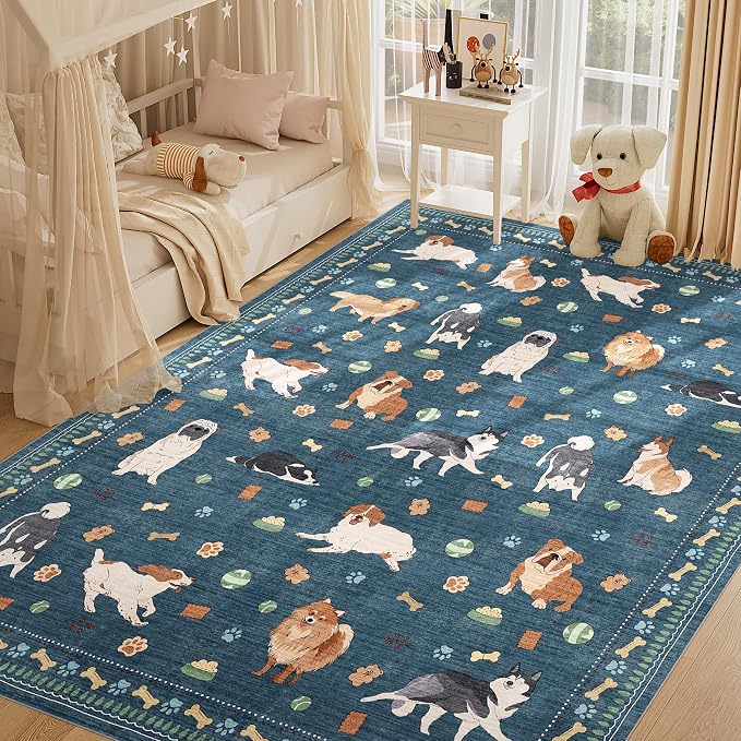 DUKINO 8x10 Area Rug, Non Slip Washable Animal Dog Rug - Image 2