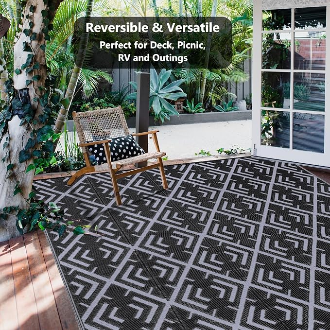 HUGEAR Outdoor Plastic Straw Rug, Waterproof Outdoor Rugs - Image 4