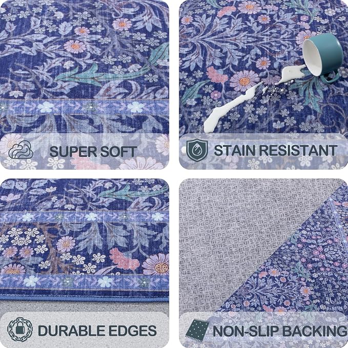 6x9 Washable Area Rugs for Living Room, Stain Resistant Vintage Rugs for Dining - Image 7