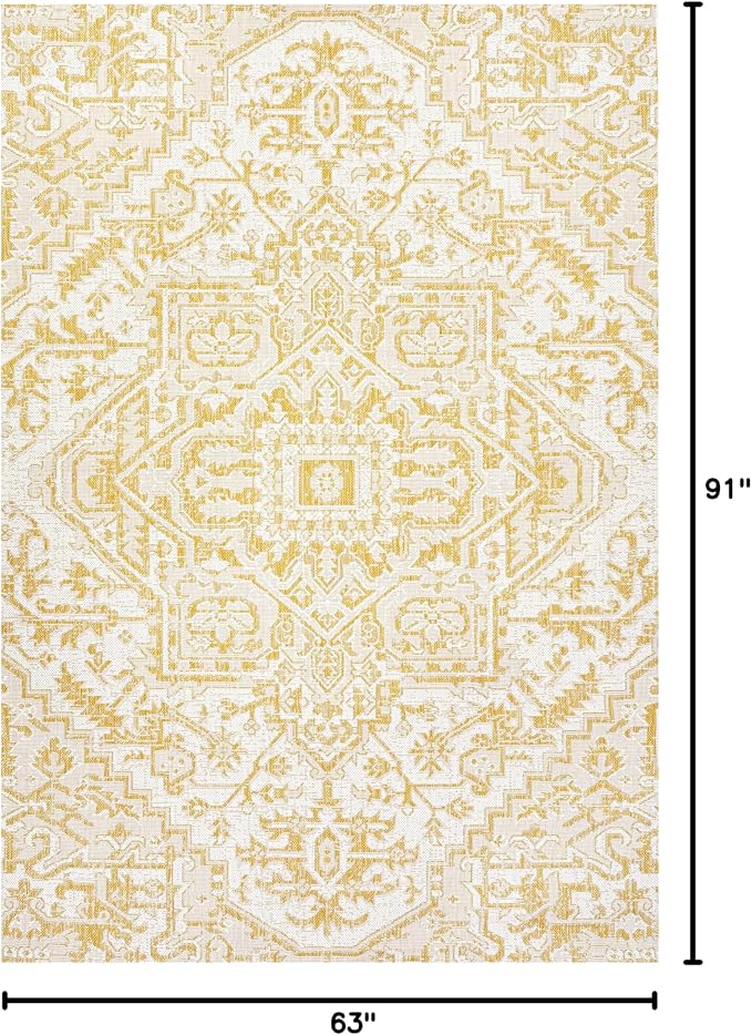 JONATHAN Y Boho Medallion Indoor Outdoor Area Rug 5X8 Cream/Yellow, Estrella - Image 2