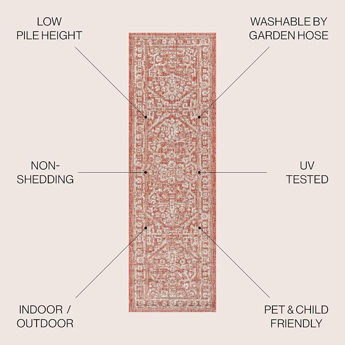 JONATHAN Y Boho Medallion Indoor Outdoor Runner Rug 2X10 Red/Taupe, Malta - Image 2