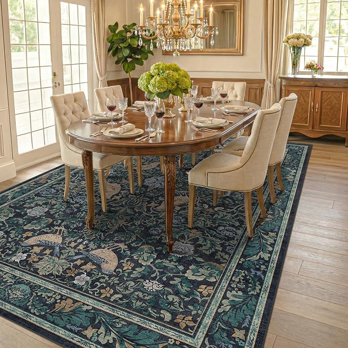 Dark Blue and Green Washable 8x10 Area Rugs - Image 3