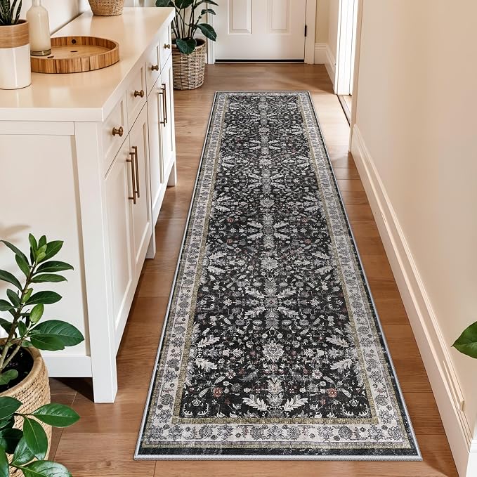 2x10 Hallway Runner Rug Non Slip Washable – Boho Floral Long Floor Carpet Runner by BYYVOORugsforYourHome