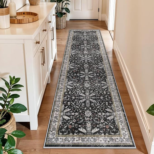 2x10 Hallway Runner Rug Non Slip Washable – Boho Floral Long Floor Carpet Runner by BYYVOORugsforYourHome