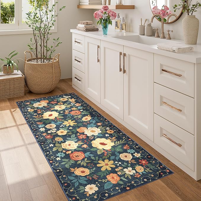 DUKINO 2x5 Runner Rug for Hallway, Washable Kitchen Floral Runner Rug - Image 3