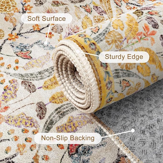 AMTOVO 9x12 Washable Area Rugs for Living Room, Non-Slip&Non-Shedding Floral - Image 6