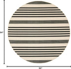 SAFAVIEH Courtyard Collection 7'10" Round Black/Bone CY6062 Stripe Indoor/ - Image 2