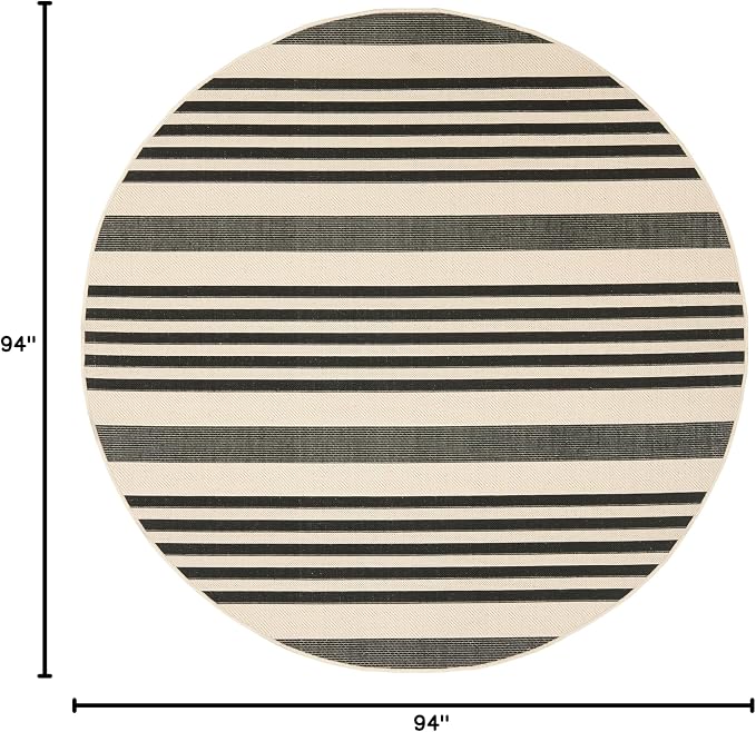 SAFAVIEH Courtyard Collection 7'10" Round Black/Bone CY6062 Stripe Indoor/ - Image 2