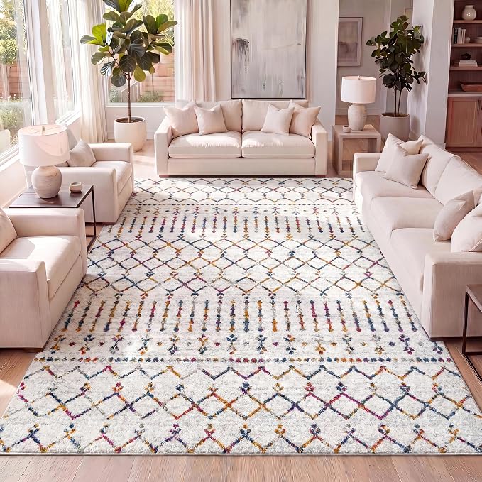 JONATHAN Y Boho Vintage Diamond Cream/Multi Indoor Area Rug 5X8 ft, Moroccan by JONATHANY