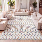 JONATHAN Y Boho Vintage Diamond Cream/Multi Indoor Area Rug 5X8 ft, Moroccan by JONATHANY
