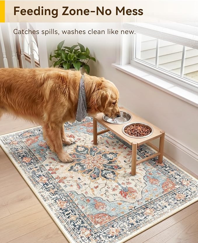 RELEANY Area Rugs Small 2'x3' Washable Non-Slip, Floral Vintage Distress - Image 2
