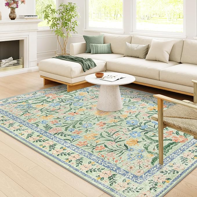 Wonnitar Boho Washable Rugs 8x10, Large Floral Rugs by Wonnitar