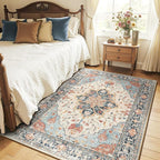 RELEANY Area Rugs 4'x5' Washable Non-Slip, Floral Vintage Distress Medallion by RELEANY