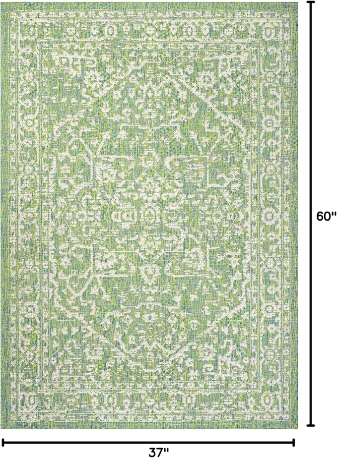 JONATHAN Y Boho Medallion Indoor Outdoor Area Rug 3X5 Cream/Green, Malta - Image 2
