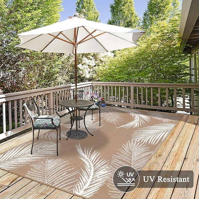 Pauwer Waterproof Outdoor Rug 5x8, Reversible Plastic Straw Patio Camping Rug - Image 3