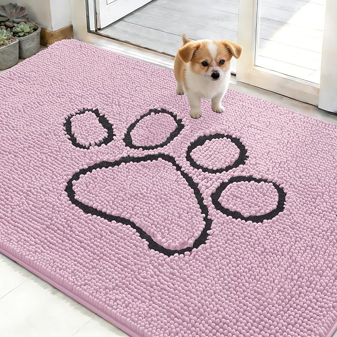 OLANLY Dog Door Mat for Muddy Paws 48x30, Paw Print Design, Absorbs Moisture by OLANLY