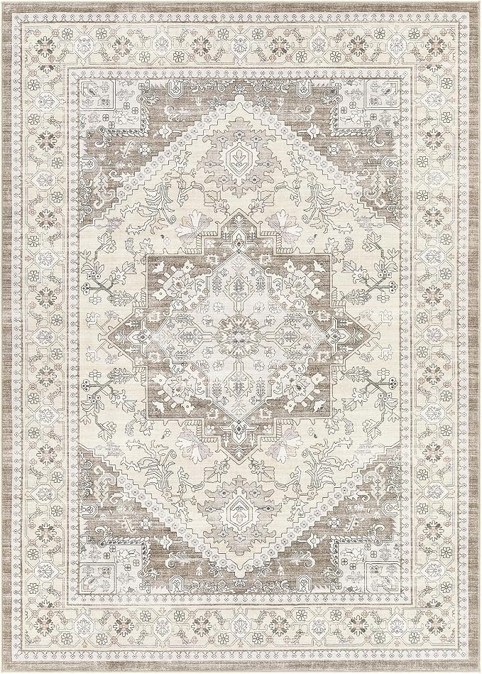 6x9 Vintage Area Rug: Washable Neutral Soft Non Slip Thin Large Floor Carpet - Image 9