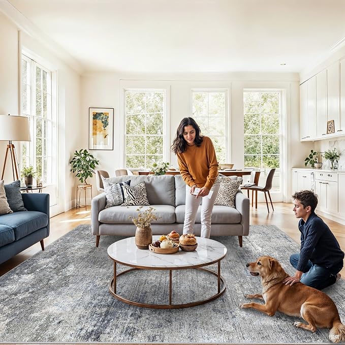 10x10 Square Living Room Rug – Washable Modern Abstract Large Rug - Image 7