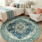 RELEANY Area Rugs Round 6ft Washable Non-Slip, Floral Vintage Distress - Image 3