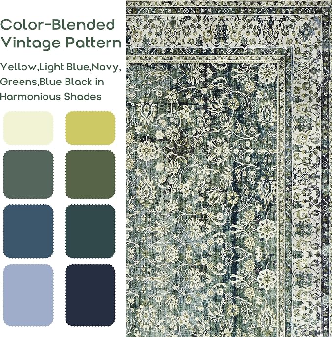 3x5 Area Rug for Entryway Indoor Low Pile Green Rugs - Image 2