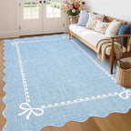 GarveeHome Scalloped Bow Rug for Living Room, Solid Blue Rug for Dorm, Washable by GarveeHome