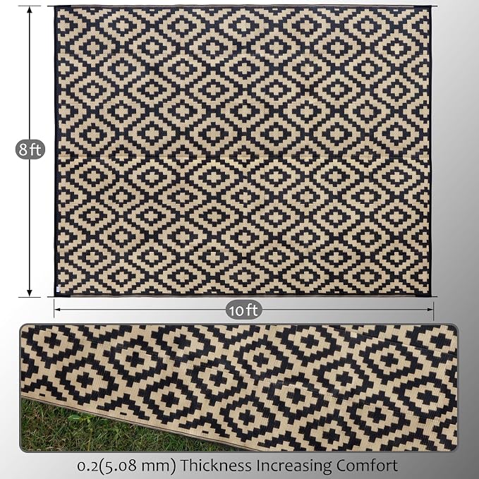 SAND MINE Waterproof Outdoor Rug 8x10 ft, Plastic Reversible Rug, Modern Area - Image 2