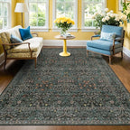 Dark Green Floral Living Room Rug 5x7 Area Rug by HazoHaus