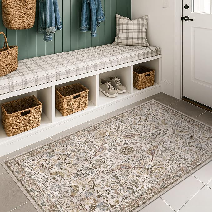 Washable 3x5 Moss Large Entryway Rugs by HazoHaus