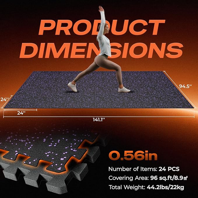 SUPERJARE 0.56'' Thick 24 Pcs 96 Sq Ft Rubber Top Exercise Equipment Mats - Image 7
