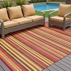 Outdoor Plastic Straw Rug Waterproof Patio 6x9 Red Orange Stripe Mat - Image 3
