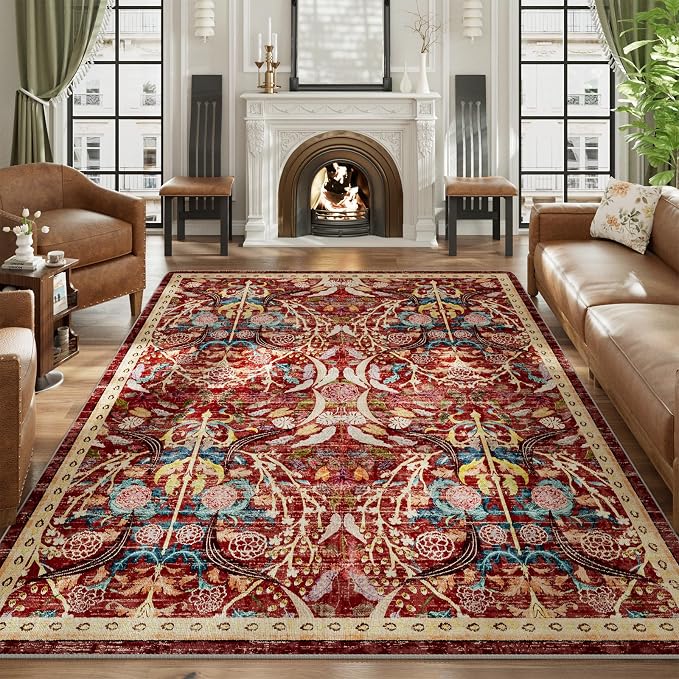 AMTOVO 8x10 Washable Area Rugs for Living Room, Non-Slip Large Soft Boho Floral - Image 3