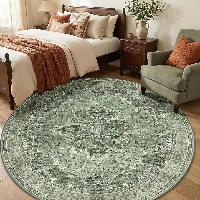 RELEANY Area Rugs Round 6ft Washable Non-Slip, Floral Vintage Distress - Image 3