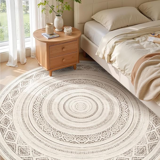 cotiled 8x8 Round Area Rugs Living Room Rug: Washable Boho Rugs - Image 2