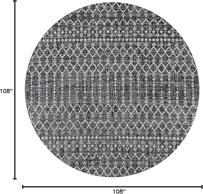 JONATHAN Y Moroccan Geometric Indoor Outdoor Round Area Rug 9 Ft Black/Gray - Image 2