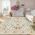 Beige Floral Washable Rug 7x9 – Large Vintage Boho Non-Slip Carpet, Soft Low by Dadasgk
