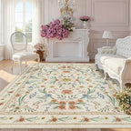Beige Floral Washable Rug 7x9 – Large Vintage Boho Non-Slip Carpet, Soft Low by Dadasgk