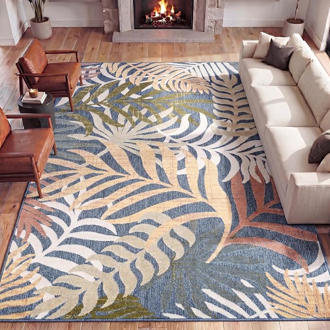JONATHAN Y Tropics Palm Leaves Indoor Outdoor Area Rug 3x5 Dark Blue/Multi - Image 3