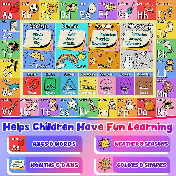Large Classroom Rug Elementary 8x10 | Soft, Non-Slip & Washable Kids Play Mat | - Image 2