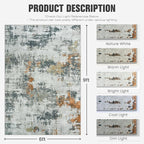 Area Rug 10x14 Living Room Rug Washable: No-Slip Abstract Soft Thin Large Grey - Image 2
