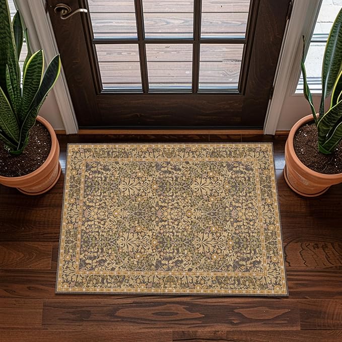 2x3 Area Rug Washable Entry Rug, Vintage Floral Thin Rug by Unknown