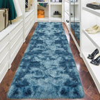 3x10ft Plush High Pile Blue Tie-Dyed Rug Fluffy Soft Runner Bedside Rug - Image 8