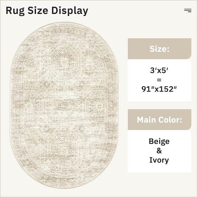 Soalmost Small Oval 3x5 Rug for Entryway, Machine Washable Area Rug for Kitchen - Image 5