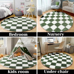 KICMOR Round Rugs 5ft Olive Green and White Circle Area Rug, Fluffy Soft Fuzzy - Image 5