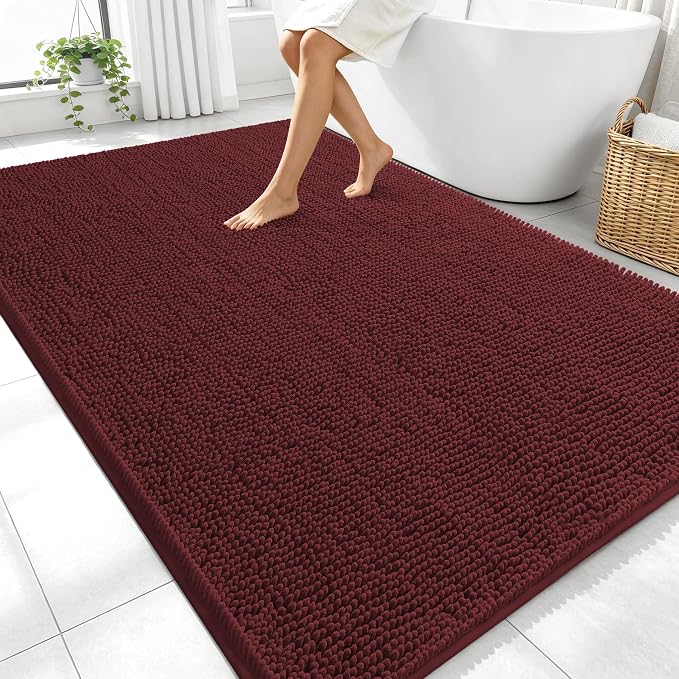 OLANLY Large Bathroom Rugs 70x46, Soft Absorbent Chenille Bath Rugs, Rubber by OLANLY