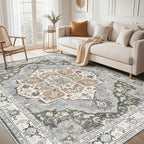 6x9 Washable Area Rug: Vintage Neutral Soft Non Slip Thin Large Floor Carpet by MICGEEK