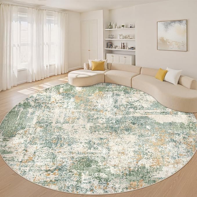 10ft Round Rug Living Room Rugs: 10x10 Washable Circle Large Abstract Modern by LOONGRUG