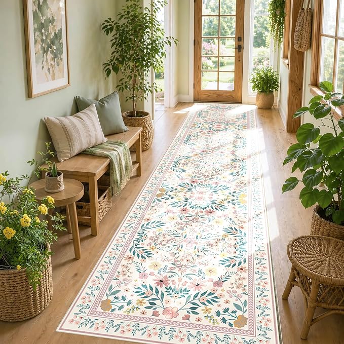 Rugxara 2x10 Floral Runner Rug, Washable Runners by Rugxara