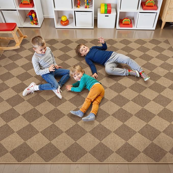 Lahome Colette Checkered Easy Jute Rug, 9x12 Washable Dining Room Rug Indoor - Image 4