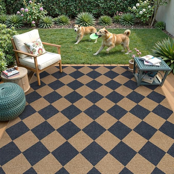 Lahome Colette Checkered Easy Jute Washable Rug, 5x7 Area Rugs - Image 2