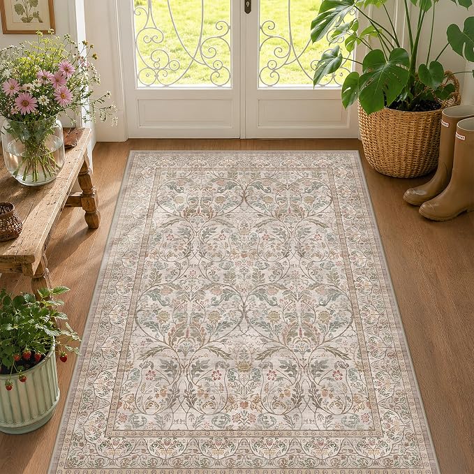 Moss Green Washable 3x5 Rug, Small Area Rug by Evyhood